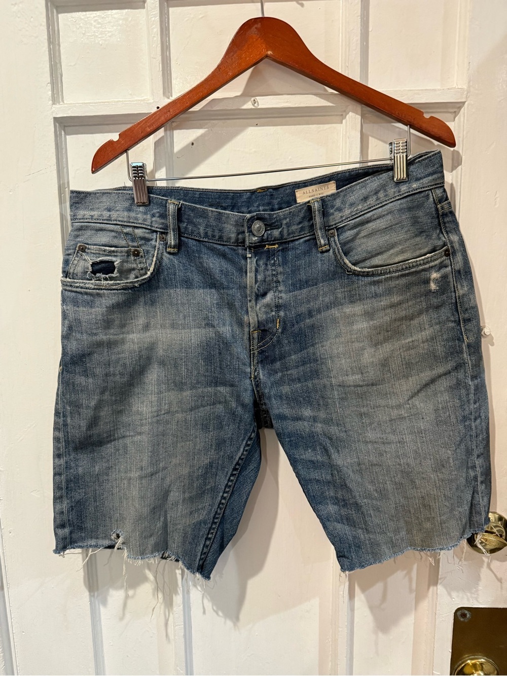 All Saints Men's Faded Blue Cutoff Denim Shorts